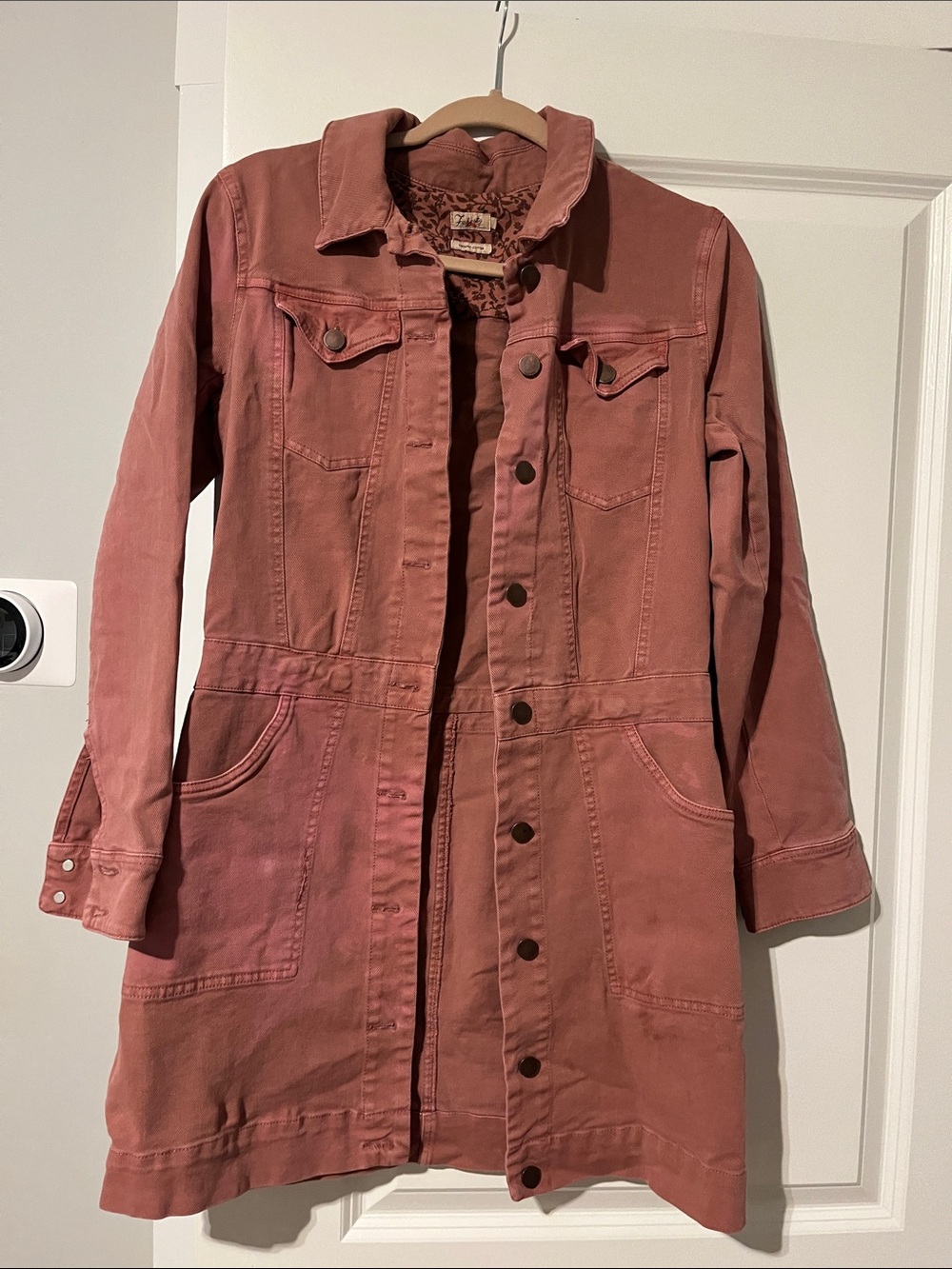 Faherty Jean Jacket Shirt Dress Organic Cotton Brownie Pink